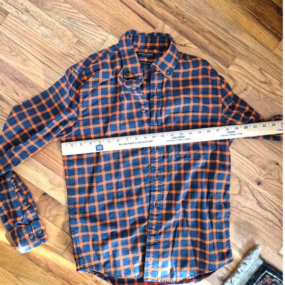 Banana Republic Untucked Fit Orange Blue Plaid Flannel Shirt Men’s Size S Cotton - Picture 6 of 7